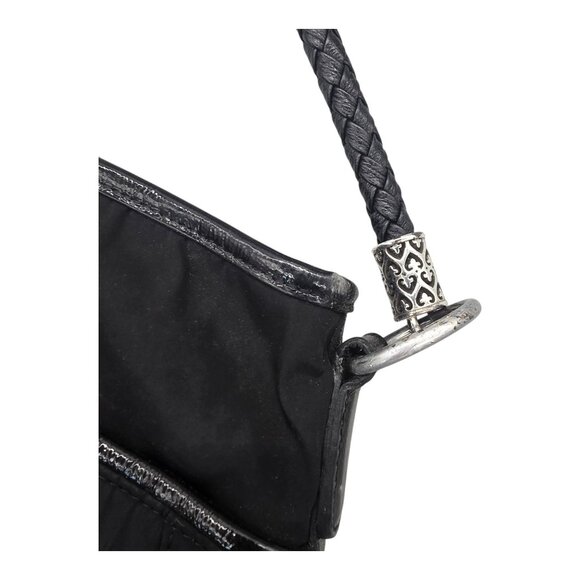 Brighton Black Nylon Patent Leather Trim Hobo Shoulder Bag Braided Strap Pockets - Picture 13 of 16